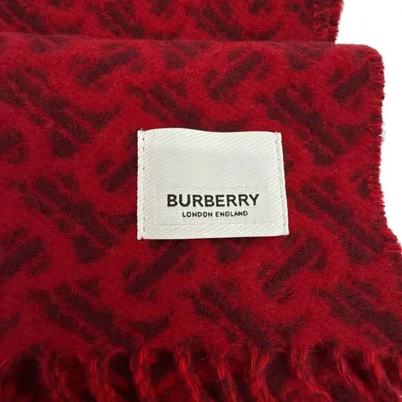 BURBERRY TB Motif Jacquard Cashmere Scarf in Red - Picture 8 of 11